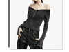 Kvinnors tröjor Black Cut-Out Off-Shoulder Double Zipper Sweater Spring and Autumn Slim Short Long Sleeve Bottoming Top 1PC