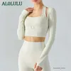 AL0LULU Yoga Top esportivo de manga comprida Roupas de fitness femininas com almofada no peito 1676