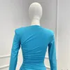 Günlük elbiseler bahar yaz 2024 en kaliteli kadın moda mavi tatlı kılıf asimetrik çekme ipi mini elbise parti