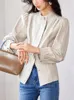 Damesblouses QOERLIN Gilt Series Retro 2024 losse opstaande kraag slanke taille shirts vrouwelijke bisschop mouw blouse lang elegant