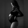 Moderskapsklänning för fotoshoot kvinnor y2k ruffle sexig ren mesh se genom strand långärmad rör slips främre graviditet bodycon