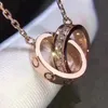 2024Designer di gioielli per le donne Sterling Sier Doppio anello con diamanti Ciondolo in oro rosa Collana femminile Masquerade Ball Chain Jewelry Giftq2
