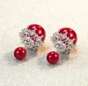 S925 Sterling Silver Stud Earrings Luxury Pearl Lace Crystal Double Side OL Love Designer Ear Rings Earring Earing Jewelry9269990