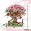 Block 2138 st DIY Discoloration Cherry Blossom Flower Pink Tree House Train Assembly Building Blocks Classic Model Bricks Set Kid