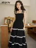 Casual Dresses MISHOW Women's French Romantic Lace Suspended Dress 2024 Summer A-LINE Square Collar Slim Retro Black Tea Break MXC33L1466