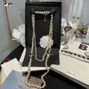 Mode 3 C Channel Long Colliers De Perles Collier De Bijoux De Créateur Pour Les Femmes Parti Amoureux De Mariage Cadeau De Fête Des Mères avec Sac En Flanelle