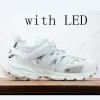 Lüks Bayan Tasarımcı Ayakkabı Dışarıda Dışarıda Günlük Ayakkabılar Track 3.0 Sneaker Lighted Gomma Deri Eğitmeni Naylon Mavi Baskılı Platform Sporcular Erkek Eğitmenler Led Ayakkabı