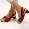 Sandales femmes pour élégant confortable bout ouvert bas talon épais imprimé léopard talons sandale