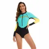 Mulheres Swimwear 2024 Sexy Cor Azul Verão Mulheres Rash Guard Swim Shirt One Piece Swimsuit Beach Wear Bodysuit Daving Terno de banho