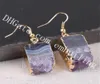 10Prairs rektangulära droppe Amethyst Stalactite Slice örhängen Rå kristall geode stenörhängen guldpläterad lila druzy drusy earrin5670915