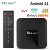 TX3 Mini + Android 11.0 TV Box AmLogic S905W2 4GB 32GB double Wifi 2.4G 5G BT 4.0 décodeur
