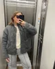 Cinza falso lã algodão casaco para mulher o pescoço manga longa oversize mistura jaqueta inverno moda casual senhora quente zíper outwear 240131