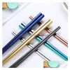 Chopsticks Glossy Titanium Plated Anti Scalting High-klass 304 Rostfritt stål Rainbow Golden Black Square Drop Delivery Home Garden Dheil