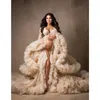 Puffy Ruffled Tulle Maternity Dress Women Robes for Photoshoot Extra Fluffy Pregnancy Dressing Front Split Babyshower Gowns