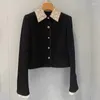 Jaquetas femininas 2024 primavera outono estilo coreano moda mulheres de alta qualidade diamantes colarinho preto tweed casaco curto f207