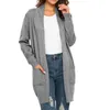 Женский кардиган-свитер, осенний вязаный кардиган большого размера с открытым передом, пальто с карманами 240202