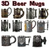 Tumblers 3D Beer Occss Coffee Coffee Coffee Coethic Coethic Iron Tankard Stainless Steel Resin Wine Glass Mug 600ml Skull Apathers Day Gift 1 PCS T240218