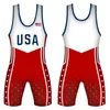 Running Sets USA Team Professional Race Clothing Mens Wrestling Singlets Suit Sleeveless Weight Lifting Bodysuit Gym Fitness One-oiece