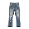 High Street Retro Ink Splash Patchwork Ripped Jeans Flare Pantalon Hommes et Femmes Droites Casual Surdimensionné Lâche Denim Pantalon 240125