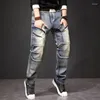 Jeans masculinos homem calças de cowboy calças de carga da motocicleta em linha reta y2k streetwear roupas 2000s solto moda coreana de alta qualidade