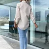 Women's Blouses Striped Long Sleeved Tops Office Lapel Pocket Loose Lady Shirt Spring Fashion Formal Occasion Commute Single Breasted Blouse