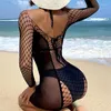 Women's Swimwear Sexy Skinny Beach Wear Woman Bikinis Mesh Jumpsuit Girl Dress Erotic Lingerie Hollow Out BodyStockings Sexi Suit