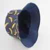 Berets Doube Side Bucket Hat Men Women Summer Cap Banana Print Bob Unisex Hip Hop Fishing Fisherman