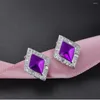 Stud Oorbellen S925 Zilveren Diamantvormige Koreaanse Versie Van Eenvoudige Ingelegde Zirkoon Paarse Damesmode Kleine Sieraden