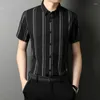 Mäns casual skjortor Kort ärmskjorta för kläder 2024 Summer Stripe Ironless Business High-End Fashion Men Ropa de Hombre