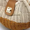 Bolsas de ombro Boemian Womens Crossbody Summer Straw Beac Bag Round Flap Lock Cain Feminino andbags Luxury Designer Sopper PurseH24218