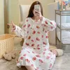 Mulheres sleepwear manga bonito quente inverno nightgowns 2024 plus longo nightdress mulheres veludo noite tamanho vestido para flanela coral 5xl grosso