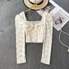 Women's Blouses Chic Sweet Square Neck Long Sleeve Slim Halter Crop Top Elegant Korean Fashion Blouse Sexy Shirt Spring Autumn Women