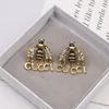 18k Gold Plated 925 Silver Luxury Brand Designers Letters Stud Geometric Tassels Letter Famous Women Bee Crystal Rhinestone Pearl Earring Wedding Party Jewerlry