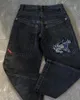 Jeans da donna JNCO Y2k Baggy Modello da ricamo retrò da uomo Pantaloni in denim nero Pantaloni a vita bassa a gamba larga Hip Hop Casual Streetwear