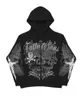 Vintage Fashion Mens and Womens Sweatshirt Letter Skull Cross Print Zipper Hoodie Gothic Casual Loose Y2K Style Top 240123