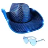 Western Cowgirl Glasses Retro LED Jazz Top Glowing Bride Hat Cosplay Costume Cowboy Suit For Women Men