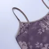 Débardeurs pour femmes Vintage des années 2000 Motif floral Violet Crop Tops Y2K Esthétique Été Spaghetti Straped Dos Nu Mesh Cami Mignon Sans Manches