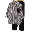 Women's Two Piece Pants Daily Garment Comfortable Stripes Blouse Trousers Suit Summer Clothing