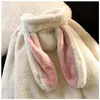 Simpatico coniglio grande orecchio maglione di lana di agnello ricamo con cappuccio donna coreano addensato lana con zip con cappuccio kawaii goth Y2k vestiti 240201