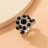 Bröllopsringar Fashion Black Crystal for Women Hollow Geometry Stone Opal Silver Color Ring Female Party Jewelry Anillos 20759