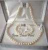 gioielli di perle Collana di perle bianche TONDO 89mm genuino 3 pezzi SET 19quot Chiusura in argento 9257774939