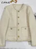 CJFHJE élégant printemps automne col rond manteaux de laine femmes mode coréenne bureau dame manteaux Beige Chic bouton court Tweed veste 240125