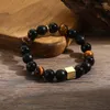 Bracelets de charme 10mm rétro noir agate pierre ronde bracelet homme naturel oeil de tigre perles bijoux de luxe pour femmes hommes bracelet