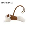 HAVREDELUXE Peau de mouton entièrement cousue à la main HHome Sac panier alimentaire Pegasus Budy Pendentif pour chien en peluche en cuir véritable pendentif pour chien à fourrure 240124