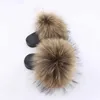 Slipper Kids Real Fox Slippers Raccoon Slides Chinelos Menina Slippers Toddler Baby Girls Shoes fox fur slides fur slides for kids 240408