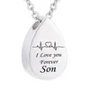 Fashion Cremation Water droplets Pendant Electrocardiogram engraved Custom family name i love you Forever Memorial Urn Necklace As2056905