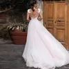 Robe De mariée ligne A, Illusion, col transparent, manches cape, perles, dos nu, ceinture De ruban, style Boho, 2024