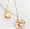 Retro europeu e americano ouro esculpido moeda colares medalha digital women039s longa corrente dupla camada colar5702656