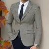 Houndstooth Plaid blazer för män passar jacka med 2 sido slits smal fit casual manlig kappa modekläder 240201