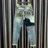 Jeans para hombres Unruly Handsome Style Street Mens Otoño Invierno Alto Recto Floral Empalme Pequeño Pies Cremallera Botón Pantalones